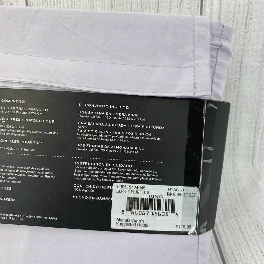 Lauren Ralph Lauren Sheet Set King Hyacinth Purple Dunham Sateen 300TC Crisp